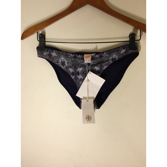 TORY BURCH SWIM GRAY NAVY LAGUNA IKAT PRINT BIKINI BOTTOMS HIPSTER Sz XS NWT - Picture 3 of 7